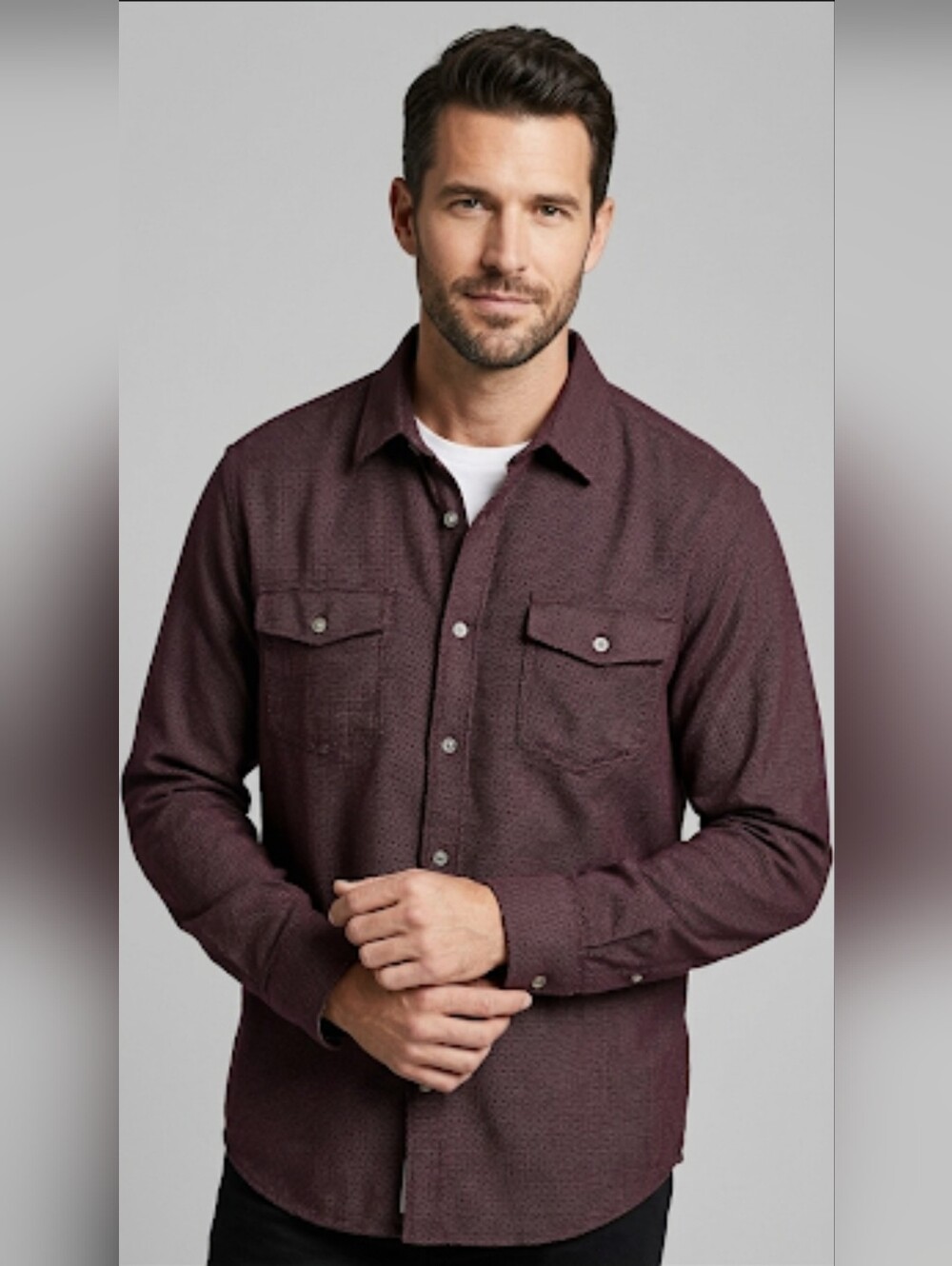 Goodfellow & Co Men XXL Burgundy Cotton Button Down Shirt Long Sleeve Pocket